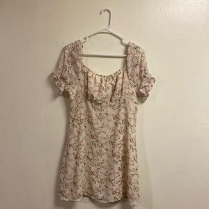 Pink Lily White Floral Pattern Babydoll Dress
